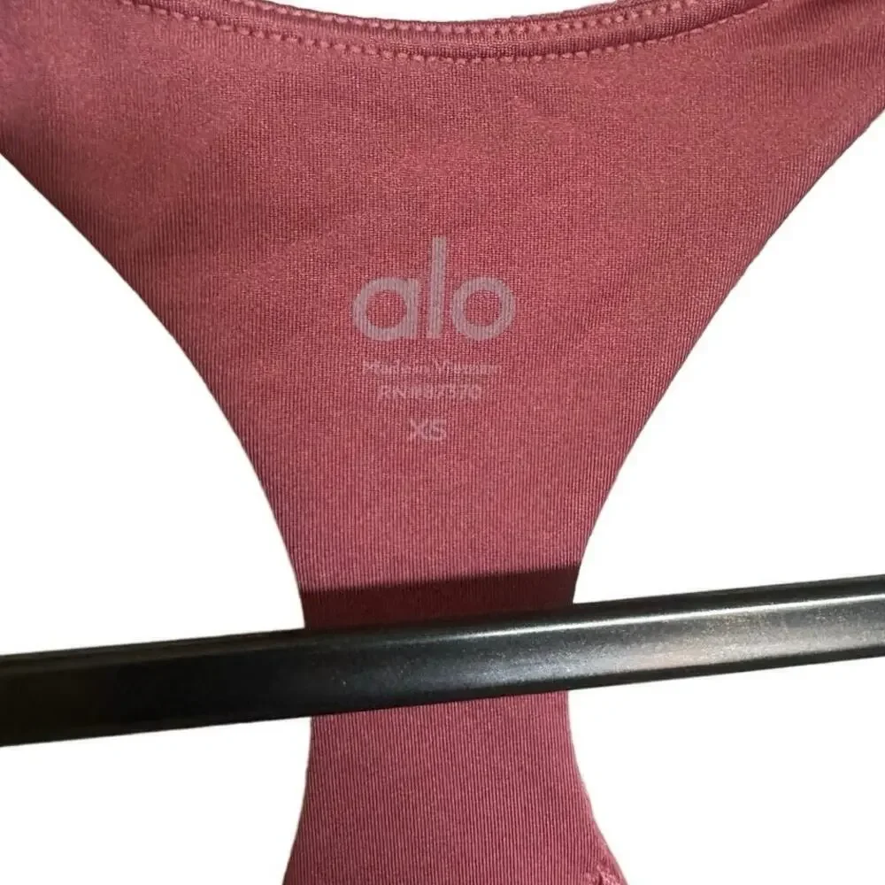 Alo Yoga Knot Tank Cropped Bra Scoop Neck Racerback Ribbed In Pink Size XS
